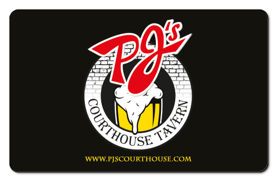 PJ's courthouse tavern beer logo on a black background